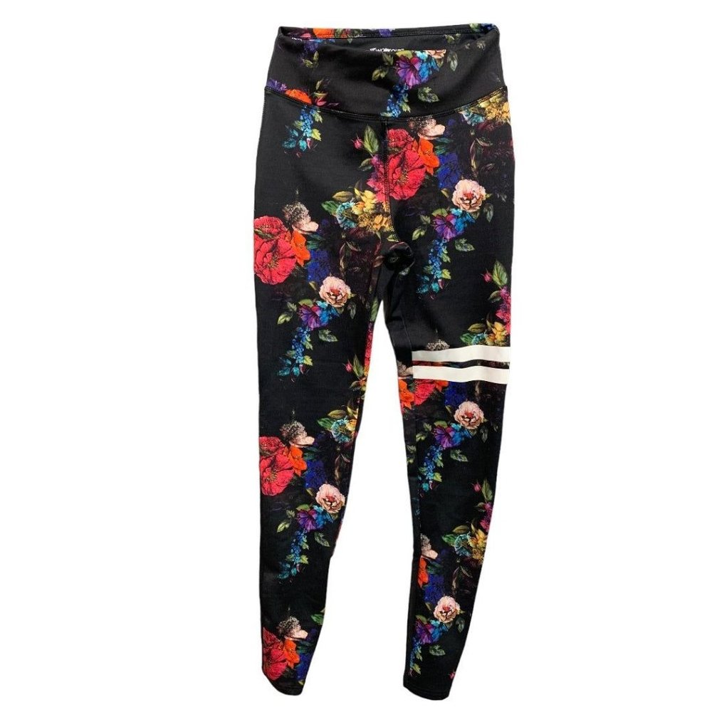 Size 6 Work Out Floral Women's Leggings Reflective Stripe Ankle Length